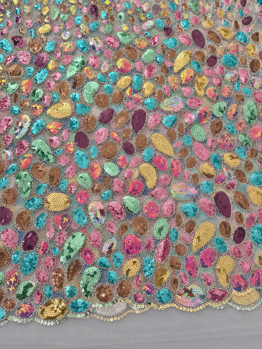 Uston Quality Beaded Sequin Fabric - White Multi