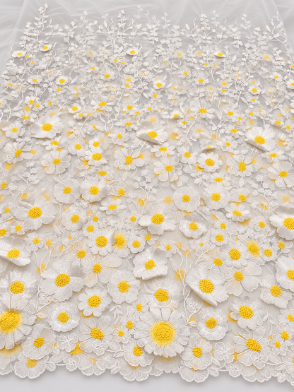 Floral Petals 3D Fabric - White
