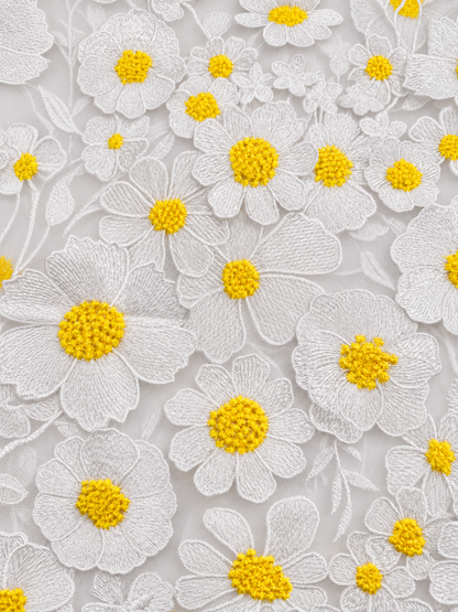 Floral Petals 3D Fabric - White