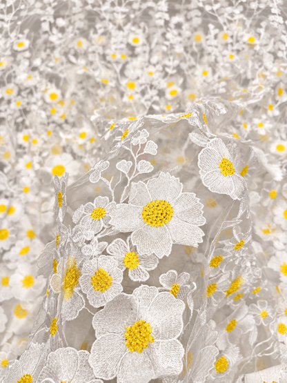 Floral Petals 3D Fabric - White