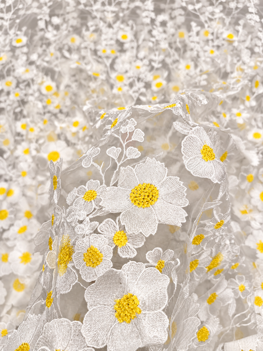 Floral Petals 3D Fabric - White
