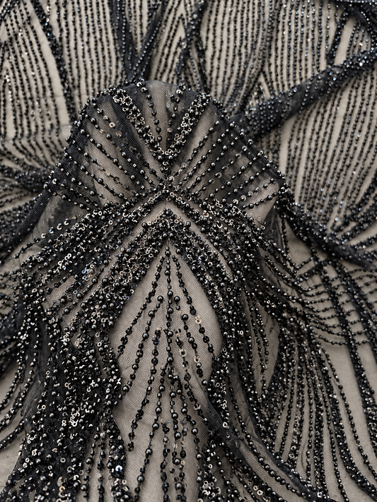Cione Luxury Beaded Fabric -Black