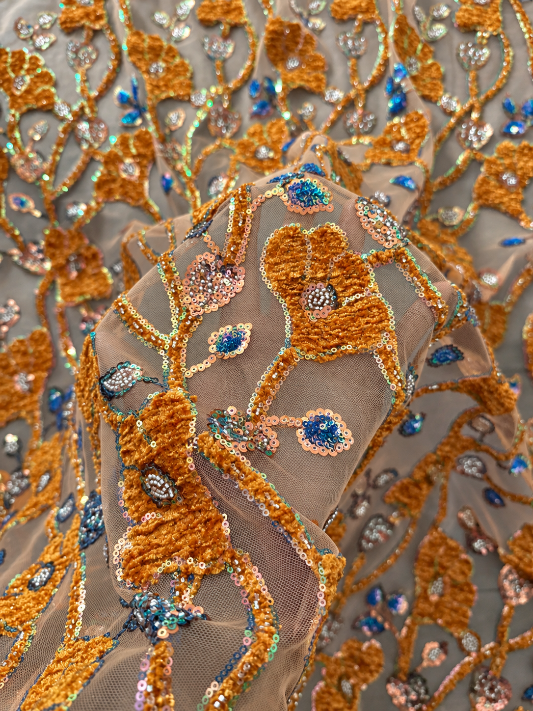 Huigt Velvet Sequin Fabric - Orange