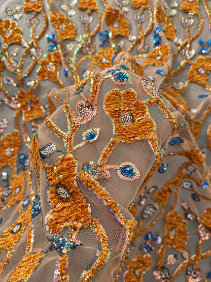 Huigt Velvet Sequin Fabric - Orange