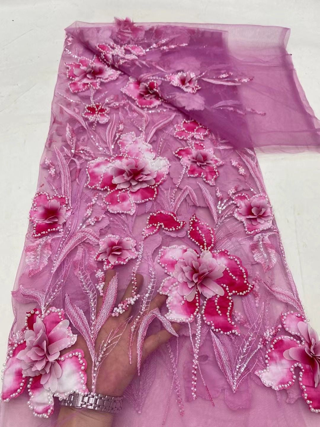 Hixy Floral 3D Fabric - Pink