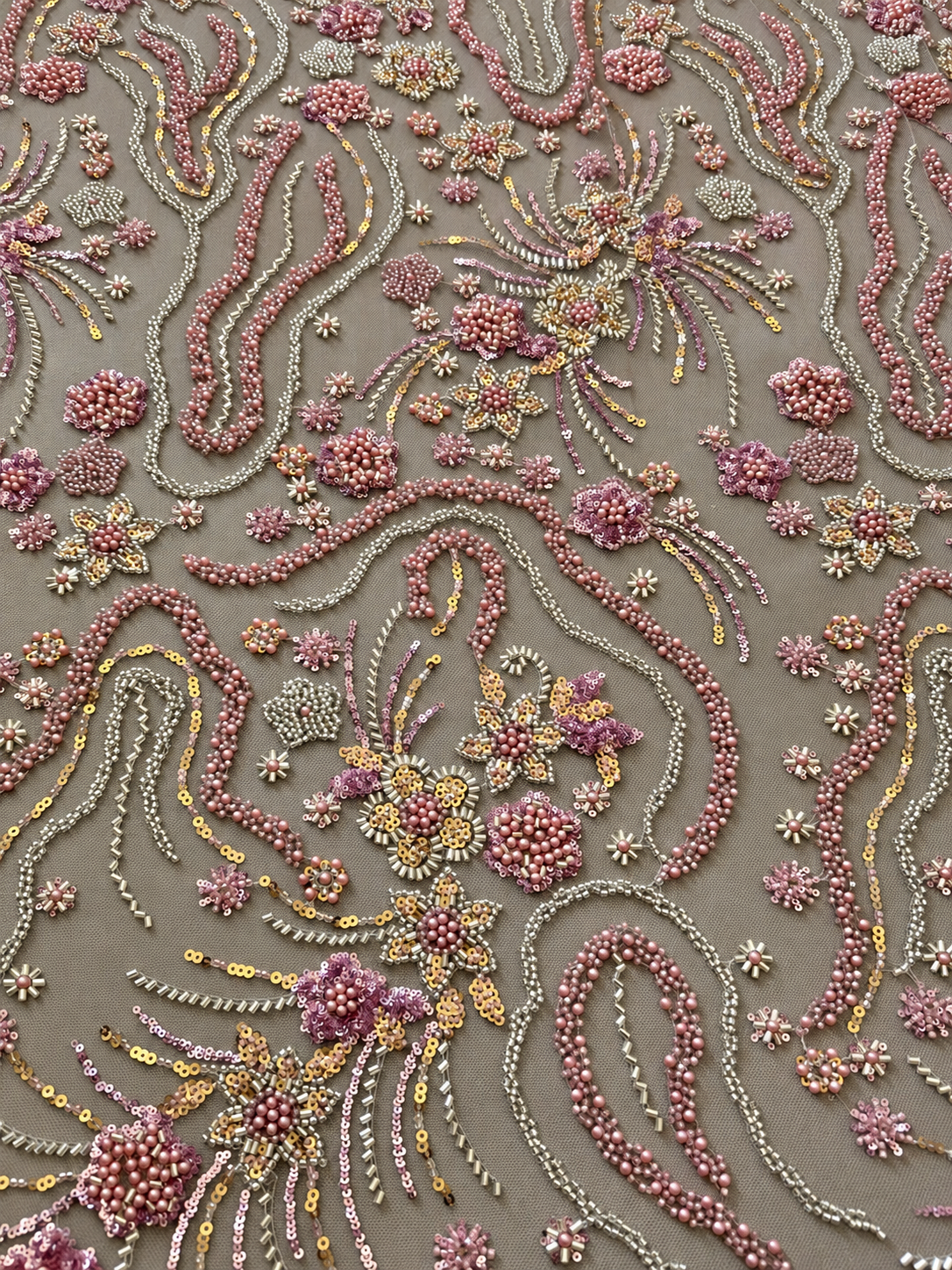 Oyce Luxury Floral Beaded Fabric - Blush Pink