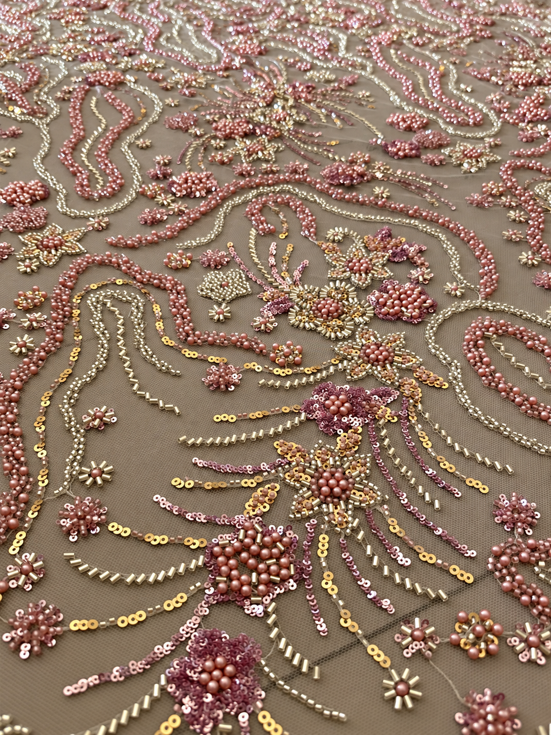 Oyce Luxury Floral Beaded Fabric - Blush Pink