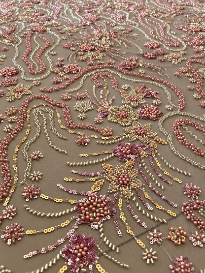 Oyce Luxury Floral Beaded Fabric - Blush Pink