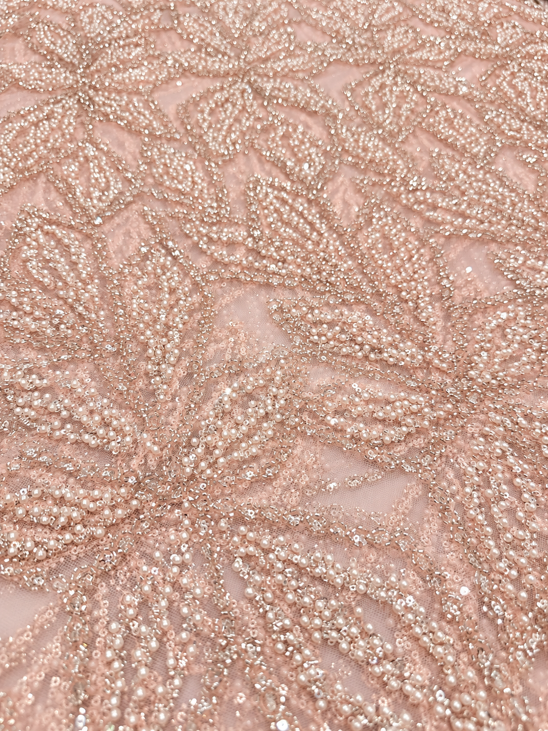 Fuller Quality Beaded Fabric - Pink