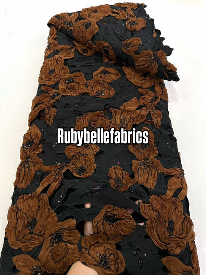 Ipped 3D Luxury Deluxe Floral Beaded Fabric