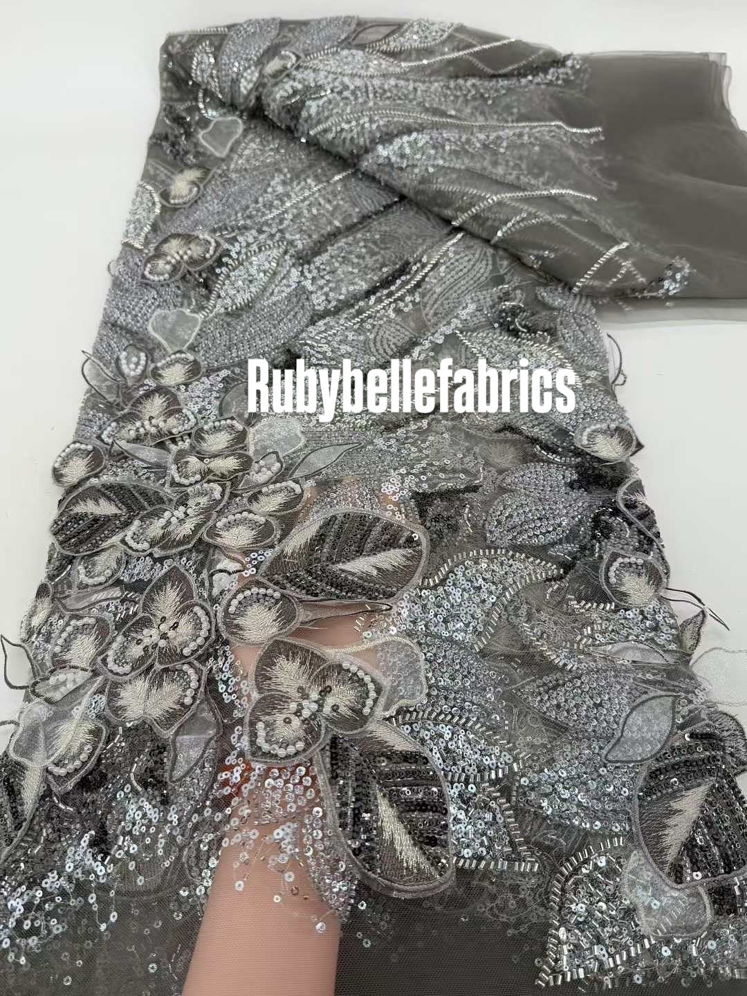 Hexille 3D Beaded Petal Couture Fabric