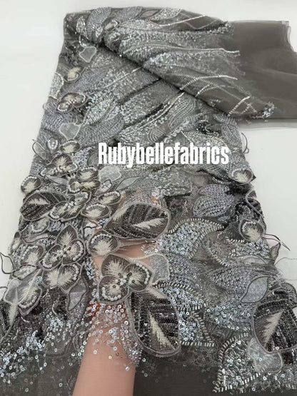 Hexille 3D Beaded Petal Couture Fabric