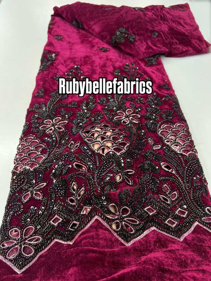 Vanah Luxury Floral Beaded Velvet Fabric