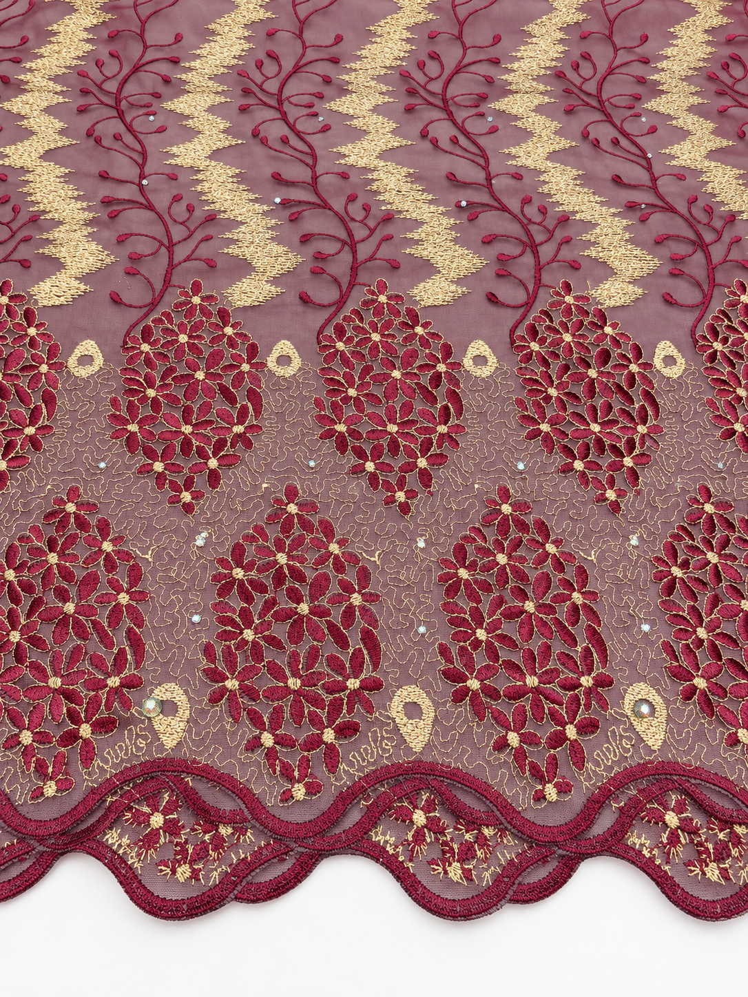 Cers Voile Floral Fabric - Mauve/Burgundy