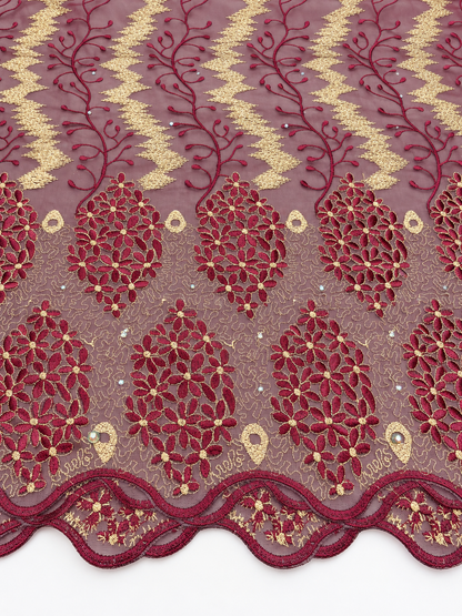 Cers Voile Floral Fabric - Mauve/Burgundy