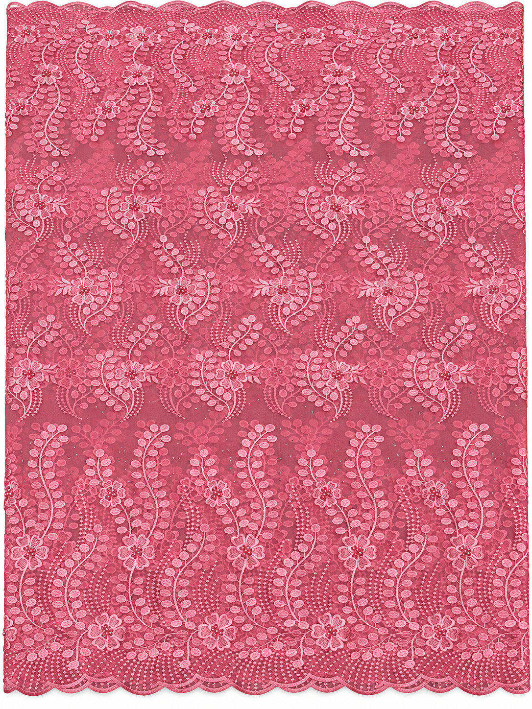 Hoint Beaded Tulle Floral Fabric - Pink