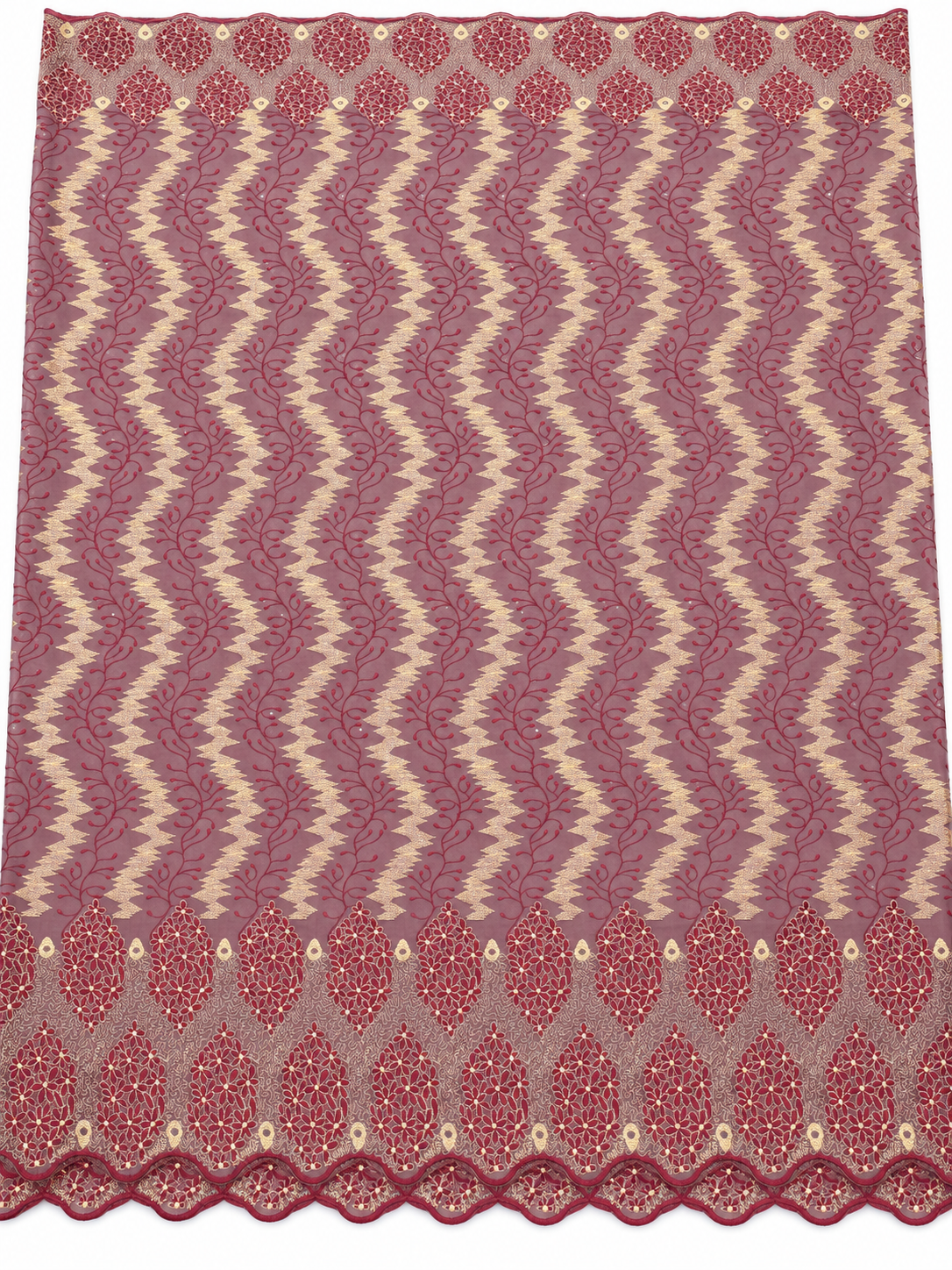 Cers Voile Floral Fabric - Mauve/Burgundy