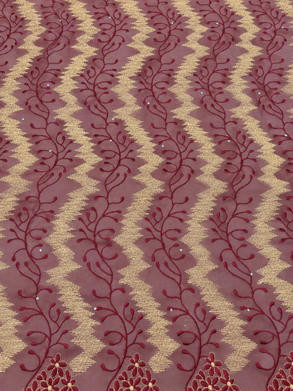Cers Voile Floral Fabric - Mauve/Burgundy