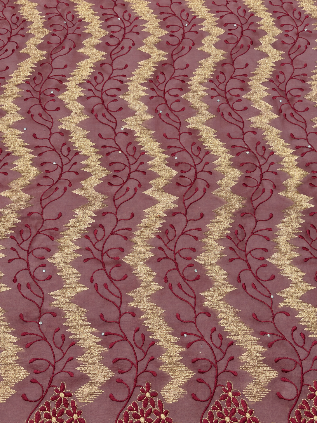 Cers Voile Floral Fabric - Mauve/Burgundy