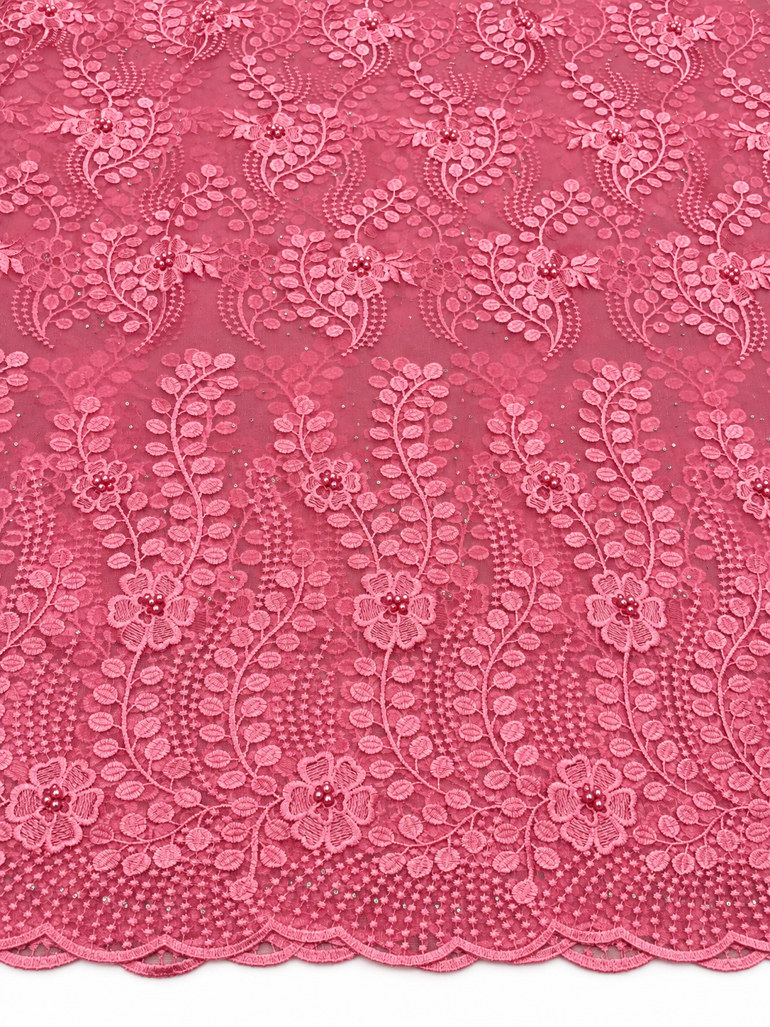Hoint Beaded Tulle Floral Fabric - Pink
