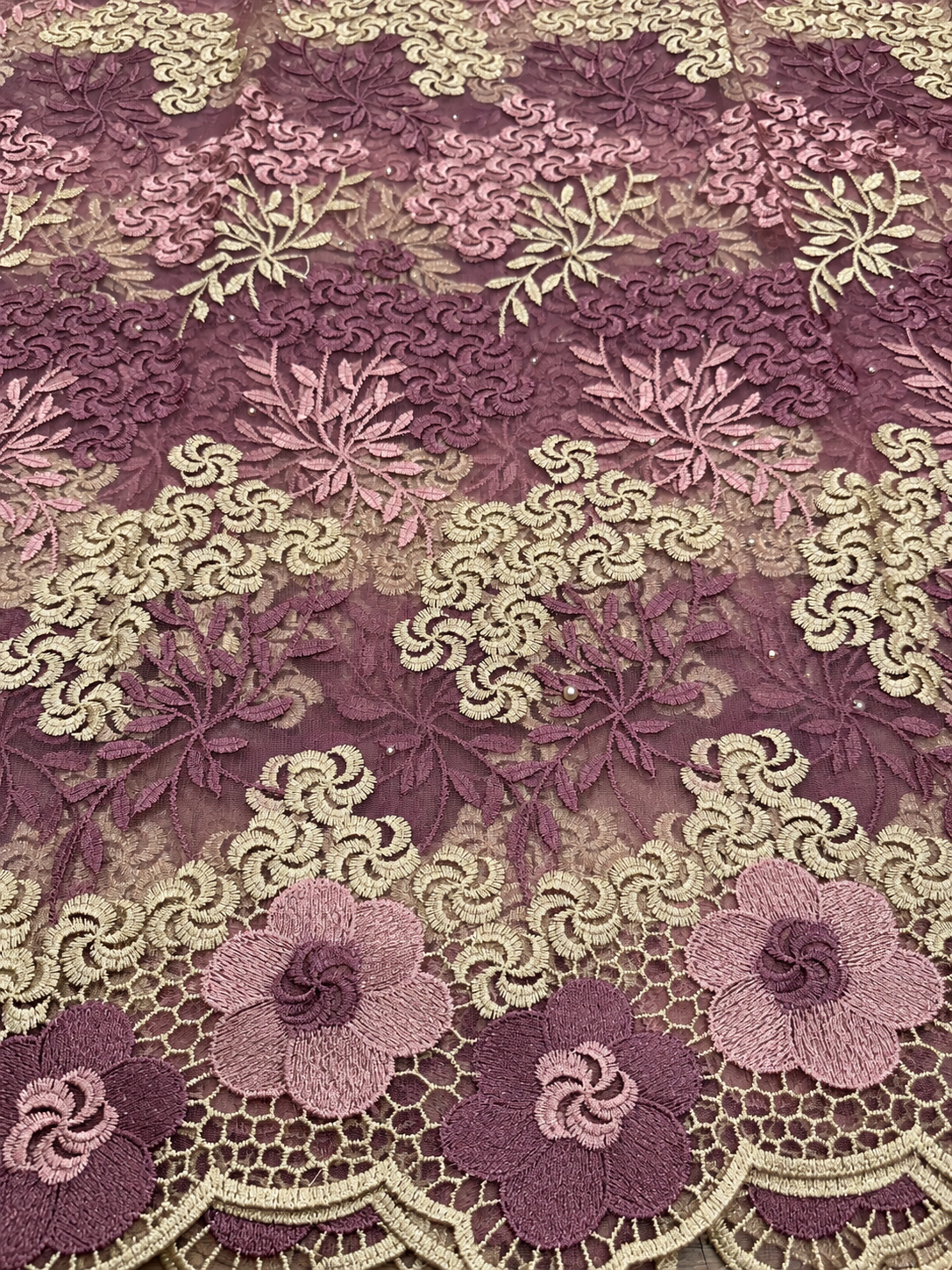 Ray Tulle Floral Fabric - Mauve/Beige