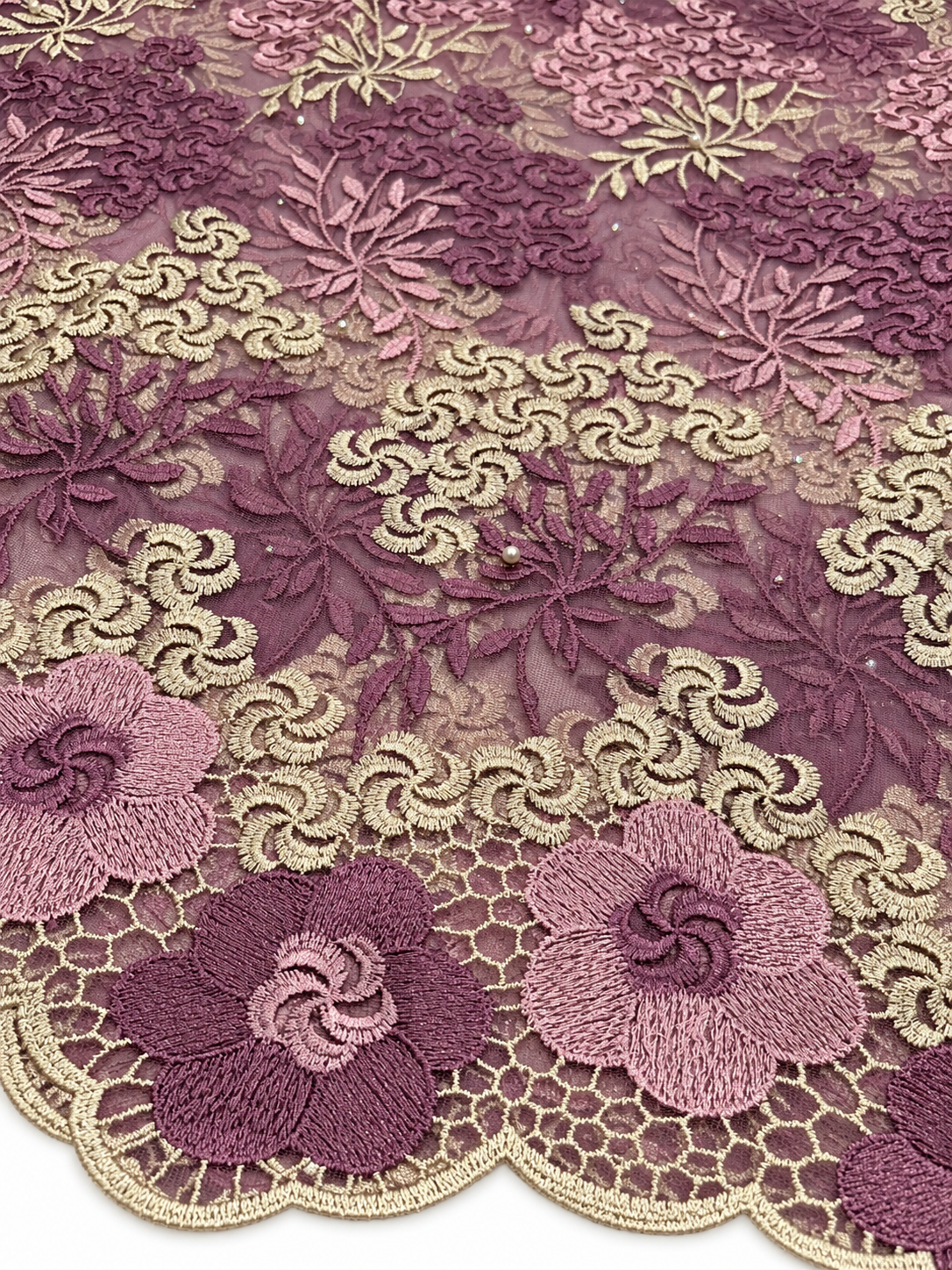 Ray Tulle Floral Fabric - Mauve/Beige