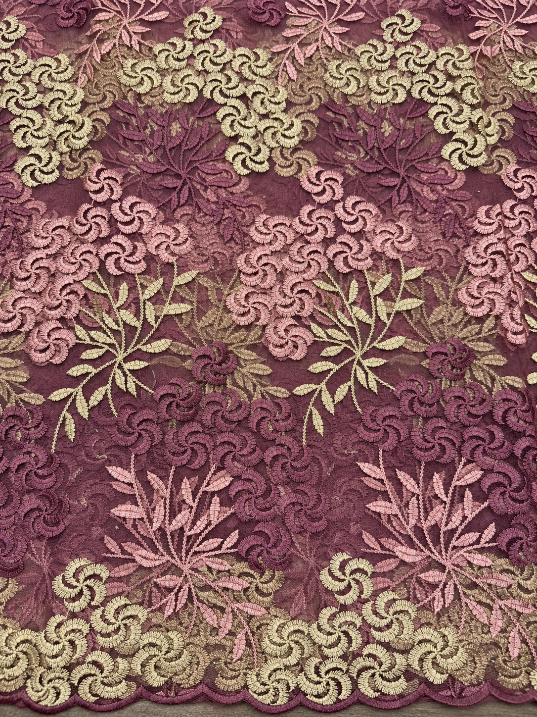 Ray Tulle Floral Fabric - Mauve/Beige