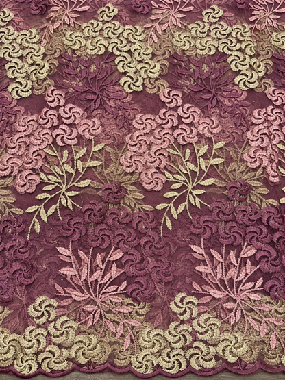 Ray Tulle Floral Fabric - Mauve/Beige
