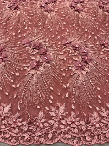 Beka Tulle 3D Floral Fabric - Mauve