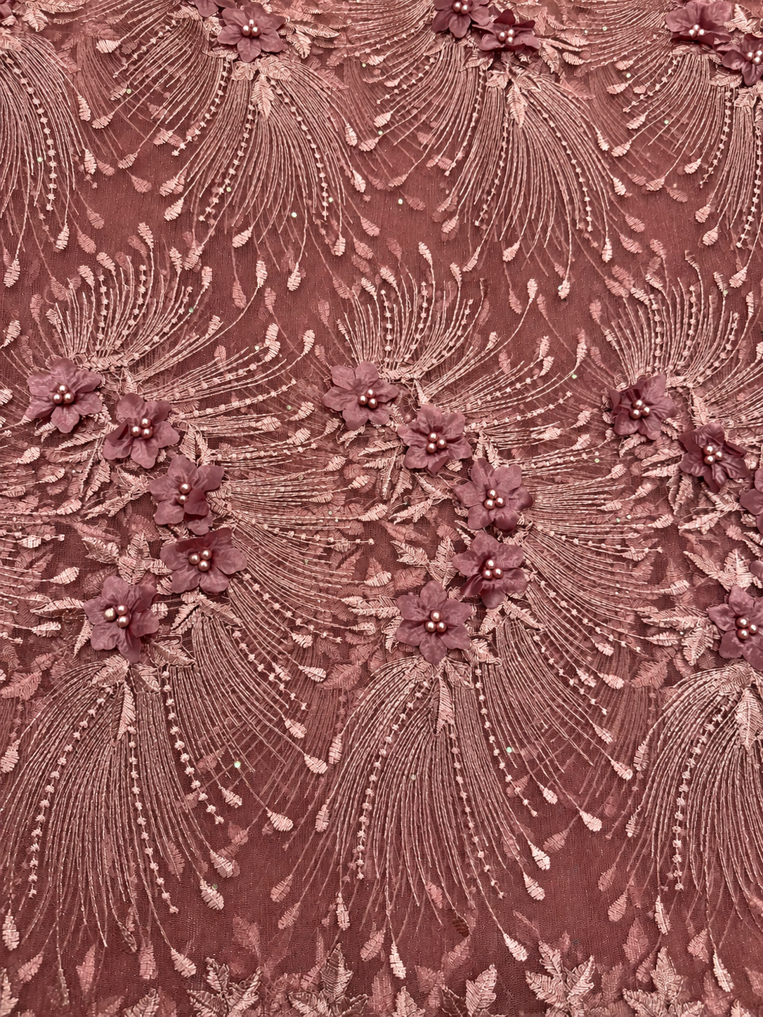 Beka Tulle 3D Floral Fabric - Mauve