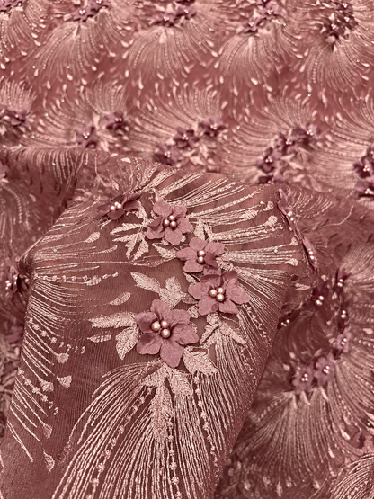 Beka Tulle 3D Floral Fabric - Mauve
