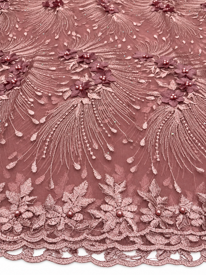 Beka Tulle 3D Floral Fabric - Mauve