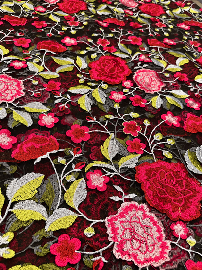 Rican Floral Quality French Fabric - Pink Black Multi