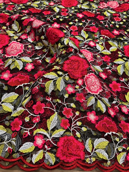 Rican Floral Quality French Fabric - Pink Black Multi