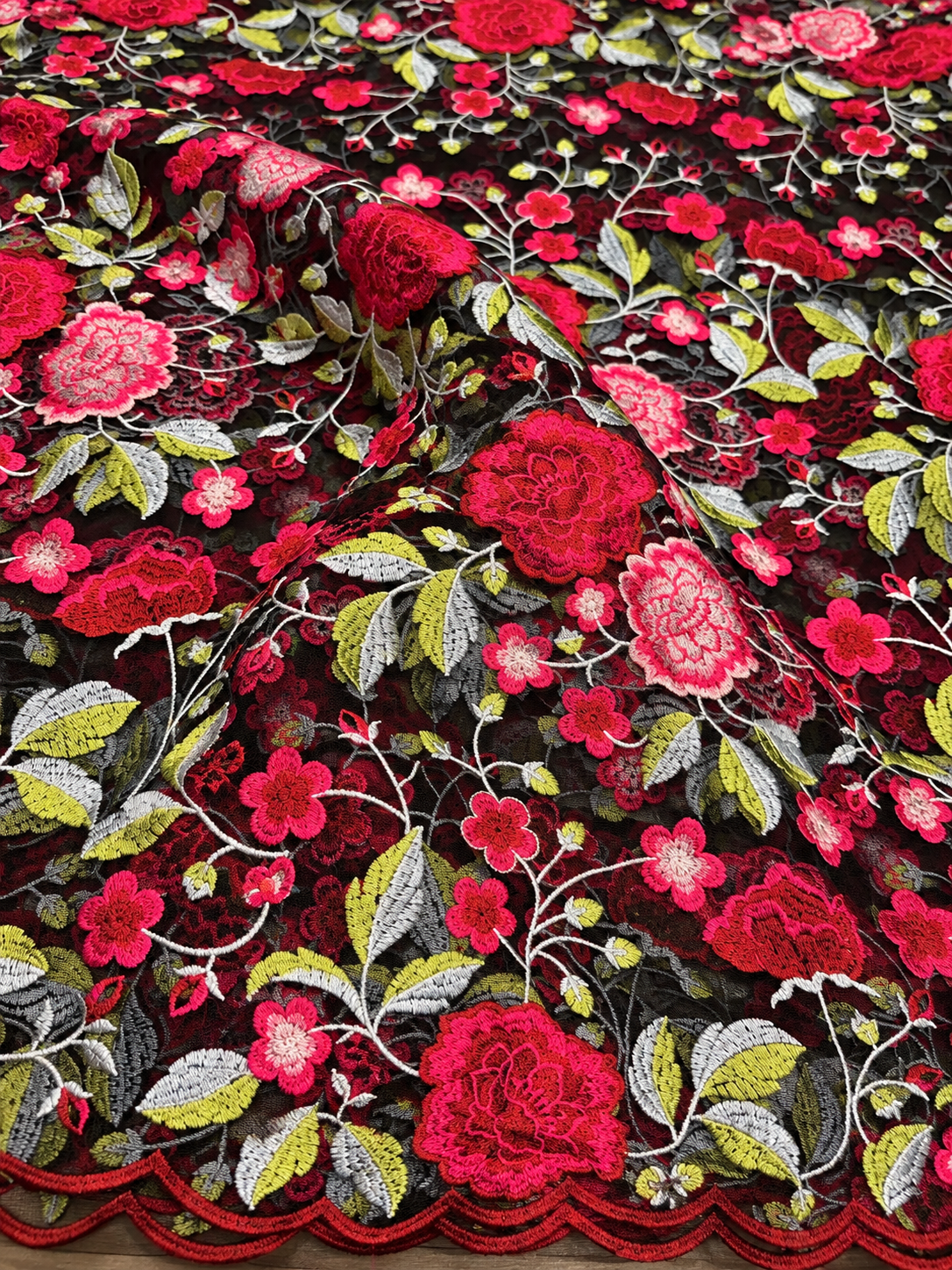 Rican Floral Quality French Fabric - Pink Black Multi