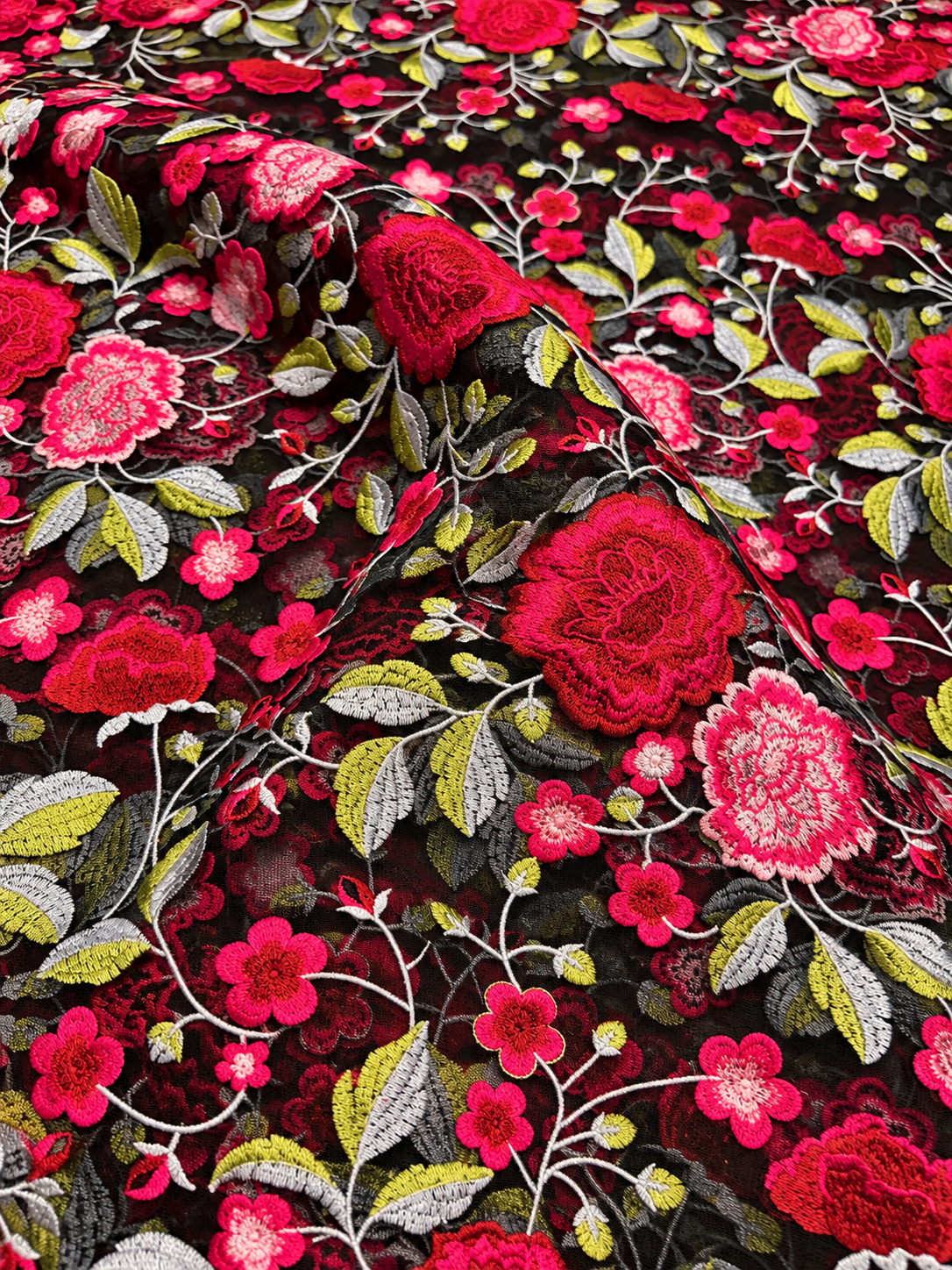 Rican Floral Quality French Fabric - Pink Black Multi
