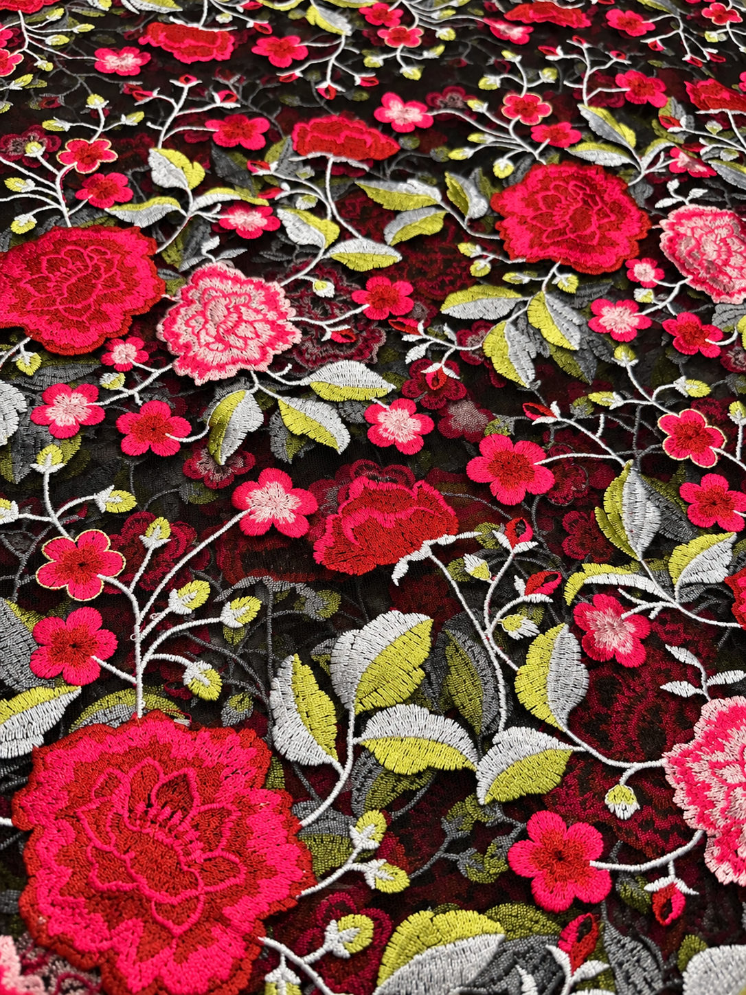 Rican Floral Quality French Fabric - Pink Black Multi
