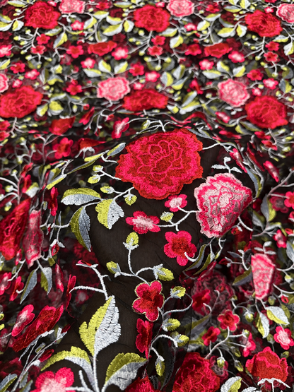 Rican Floral Quality French Fabric - Pink Black Multi