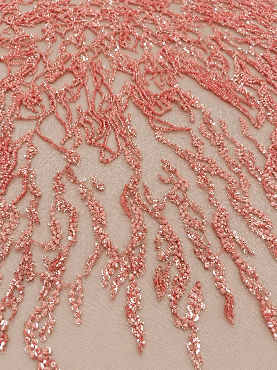 Uess Luxury Beaded Fringe Fabric - Pink