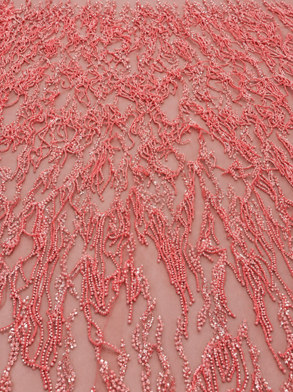 Uess Luxury Beaded Fringe Fabric - Pink
