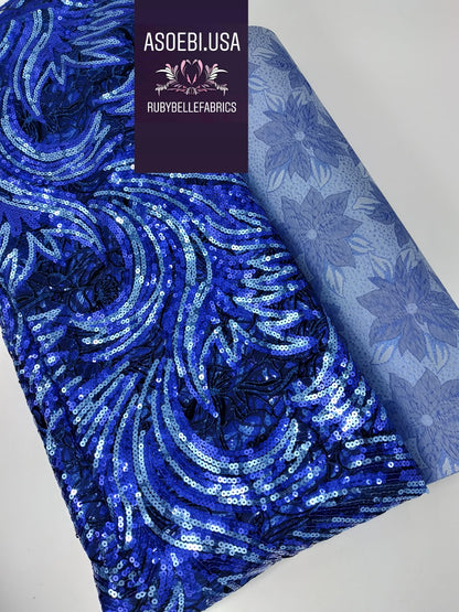Flocking Sequin Fabric - Blue