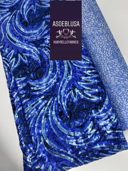 Flocking Sequin Fabric - Blue