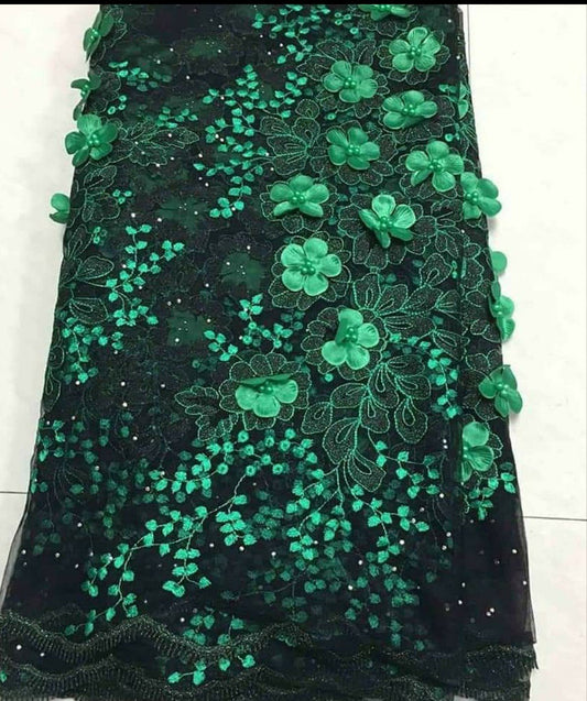 Ainsley 3D Fabric - Green/Black - RUBYBELLEFABRICS