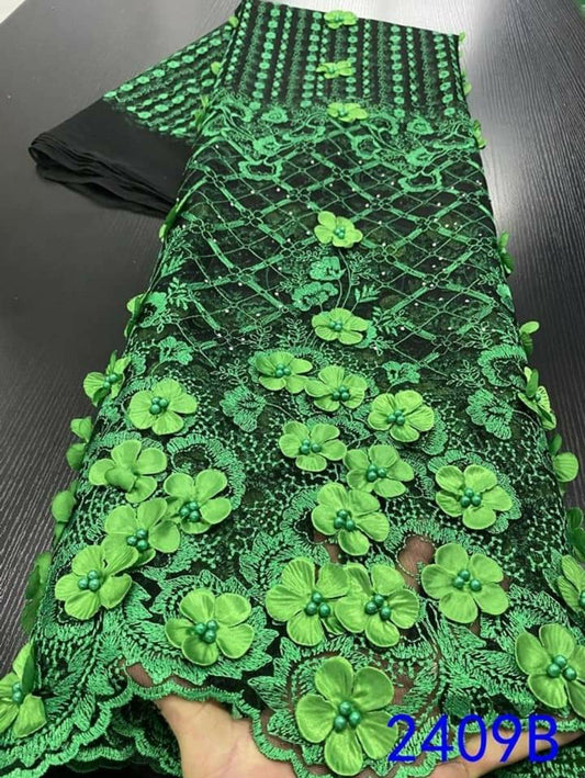 Chambray 3D Fabric - Green - RUBYBELLEFABRICS