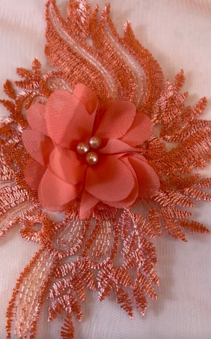 Mandala Tulle Fabric - Coral Peach
