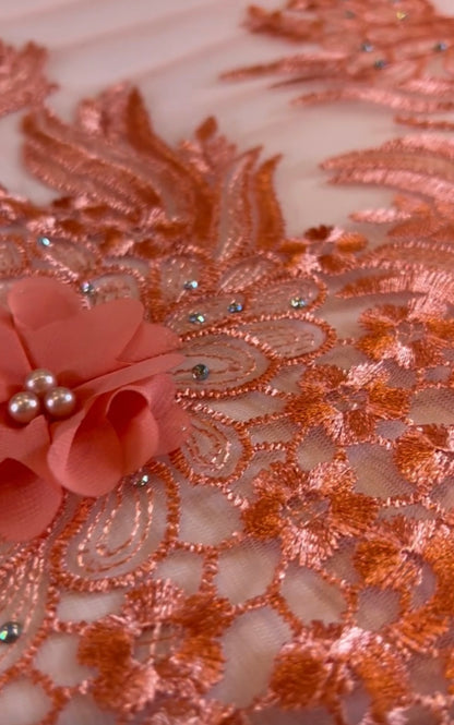 Mandala Tulle Fabric - Coral Peach